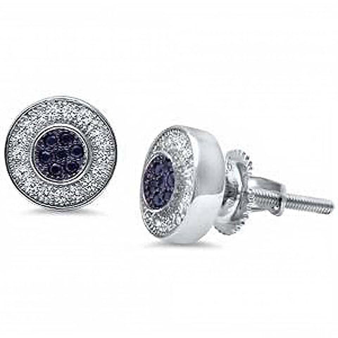 Sterling Silver Round Black Onyx & CZ Stud EarringsAnd Thickness 8mm