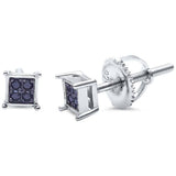 Sterling Silver Square Black Onyx Stud EarringsAnd Thickness 4mm