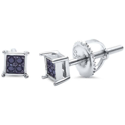 Sterling Silver Square Black Onyx Stud EarringsAnd Thickness 4mm