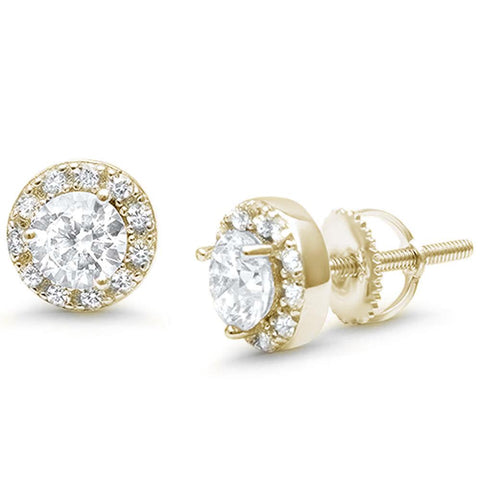 Sterling Silver Yellow Gold Plated Round Halo Solitaire Stud Earrings