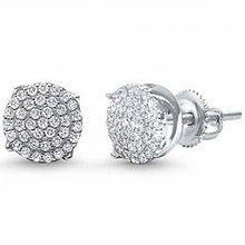 Load image into Gallery viewer, Sterling Silver Round with CZ Stud Earrings And Thickness 8mm