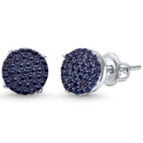 Sterling Silver Black Onyx Round Hip Hop Stud EarringsAnd Thickness 8mm