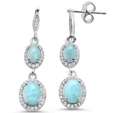 Sterling Silver Natural Larimar & Cz Earrings