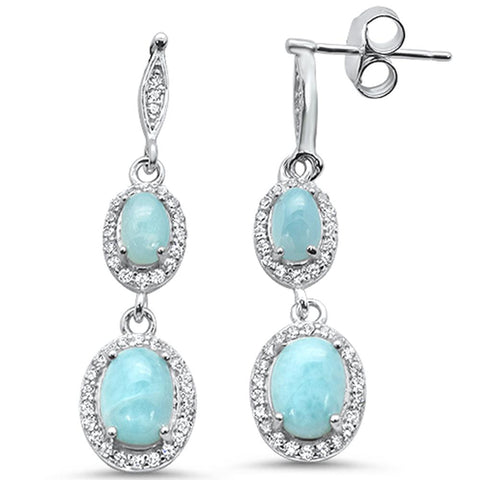 Sterling Silver Natural Larimar & Cz Earrings