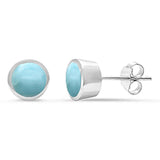Sterling Silver Natural Larimar Bezel Stud Earrings
