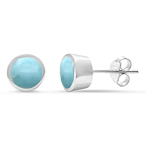 Sterling Silver Natural Larimar Bezel Stud Earrings