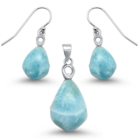 Sterling Silver Natural Cut Larimar Earring And Pendant Set