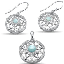Load image into Gallery viewer, Sterling Silver Round Shaped Star Natural Larimar And CZ Earring And Pendant Set