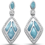 Sterling Silver Natural Larimar And CZ Earrings