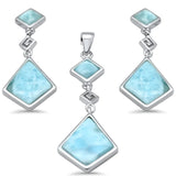 Sterling Silver Natural Larimar Greek Design Pendant and Earring Set