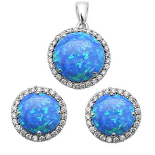 Load image into Gallery viewer, Sterling Silver Blue Opal And Cubic Zirconia Pendant And Earring Set