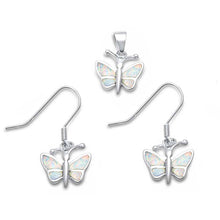 Load image into Gallery viewer, Sterling Silver White Fire Opal Butterfly Fish Hook Backing Pendant And Earrings SetAnd Length 3/4 x .5 Inch