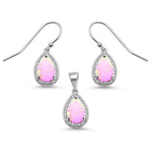 Load image into Gallery viewer, Sterling Silver Pear Shape Pink Opal and Cubic Zirconia Earring and Pendant Set