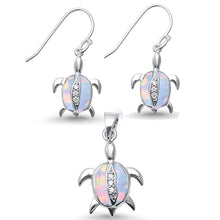 Load image into Gallery viewer, Sterling Silver White Opal and Cubic Zirconia Turtle Pendant Set