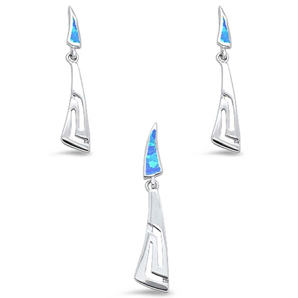 Sterling Silver Blue Opal Filigree Dangling Earring And Pendant Set