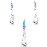 Sterling Silver Blue Opal Filigree Dangling Earring And Pendant Set
