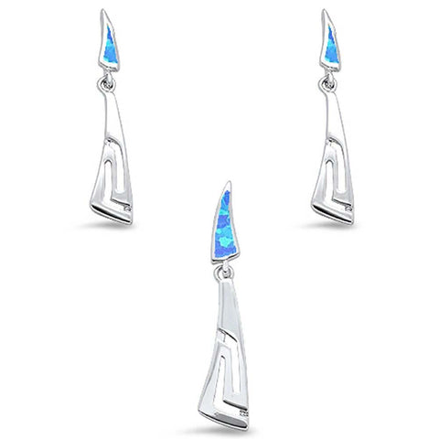 Sterling Silver Blue Opal Filigree Dangling Earring And Pendant Set