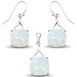 Sterling Silver White Opal Cushion Dangle Earring And Pendant Set