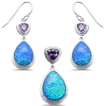 Load image into Gallery viewer, Sterling Silver Pear Shape Blue Opal And Amethyst Pendant And Earring Set
