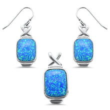 Load image into Gallery viewer, Sterling Silver Cushion Cut Blue Opal Pendant And Earring Set