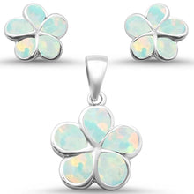 Load image into Gallery viewer, Sterling Silver White Opal Plumeria Flower Earrings And Pendant Set, Length 4inch, Pendant Width 20mm, Earrings Thickness 10mm