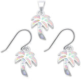Sterling Silver Cushion Cut White Opal and Cz Earring and Pendant Set