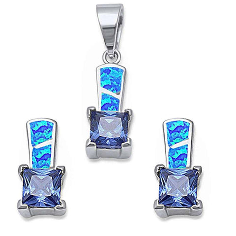 Sterling Silver Blue Opal and Tanzanite Earring and Pendant AndPendant 0.75InchesAnd Earrings 13mm
