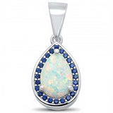 Sterling Silver Pear Shape White Opal and Blue Sapphire Pendant