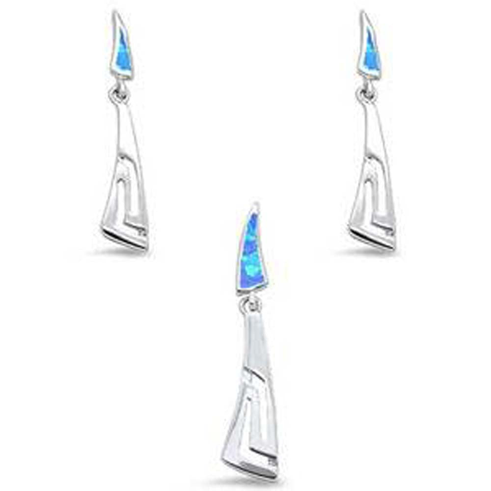 Sterling Silver Blue Opal Filigree Dangling Earring and Pendant Set