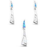 Sterling Silver Blue Opal Filigree Dangling Earring and Pendant Set