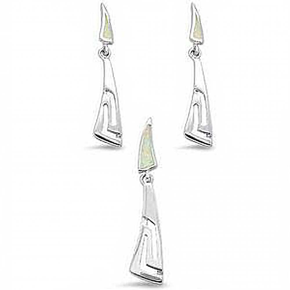 Sterling Silver White Opal Filigree Dangling Earring and Pendant Set