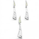 Sterling Silver White Opal Filigree Dangling Earring and Pendant Set