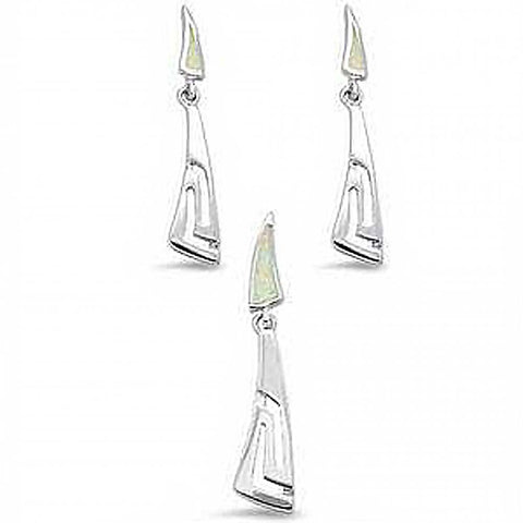 Sterling Silver White Opal Filigree Dangling Earring and Pendant Set