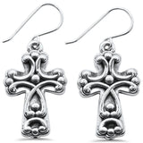 Sterling Silver Plain Filigree Cross Earrings