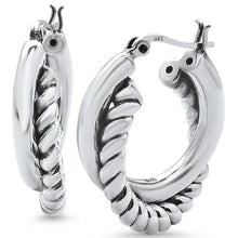 Load image into Gallery viewer, Sterling Silver Plain Twisted Hoop Huggie Earrings