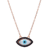 Sterling Silver Turkish Rose Gold Plated Black Cubic Zirconia Evil Eye Pendant Necklace and Width 8mm