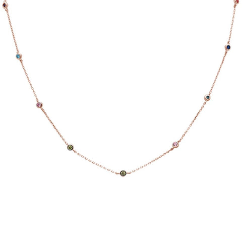 Sterling Silver Rose Gold 15.50CT 3 Prong Round Cubic Zirconia Necklace