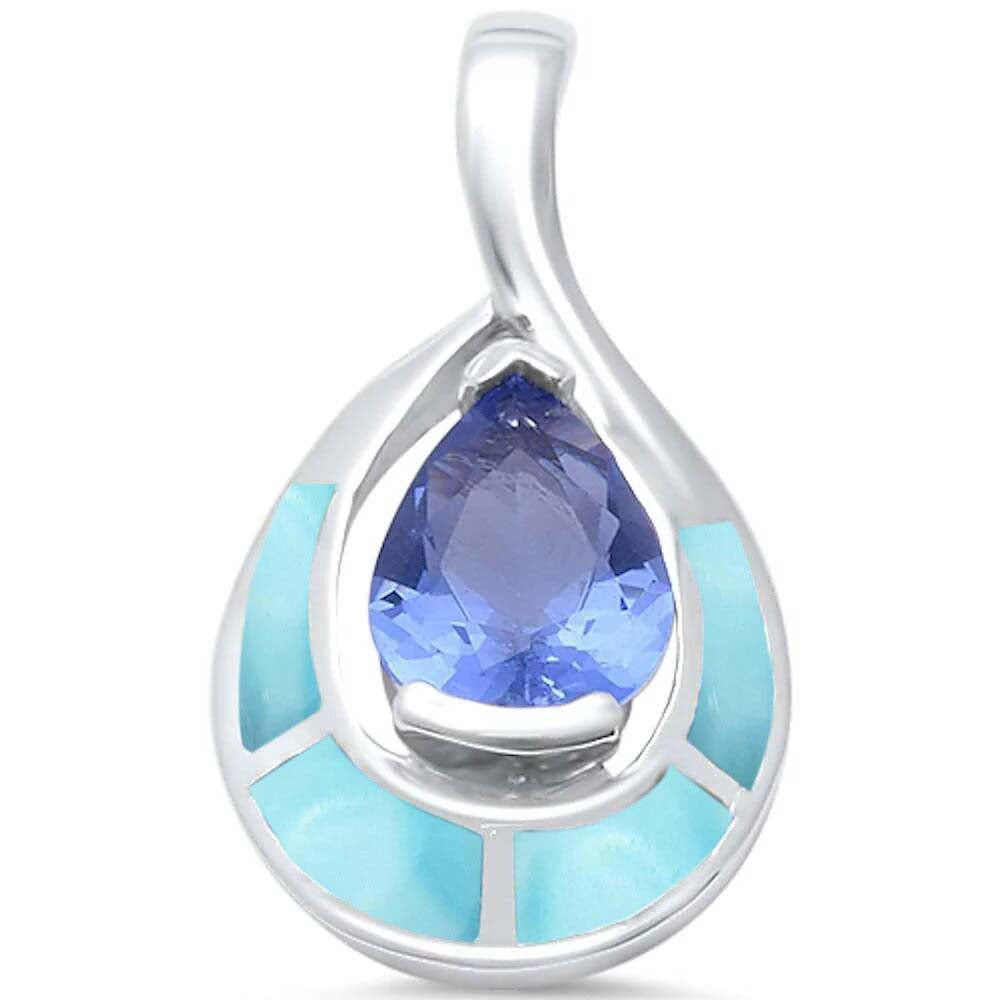 Sterling Silver Natural Larimar and Tanzanite Pendant