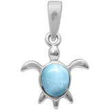 Sterling Silver Natural Larimar Turtle Charm Pendant