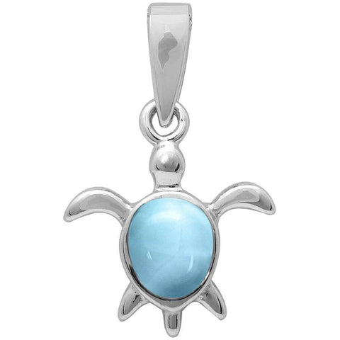 Sterling Silver Natural Larimar Turtle Charm Pendant