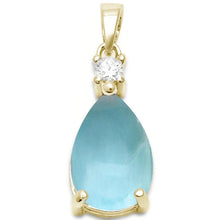 Load image into Gallery viewer, Sterling Silver Yellow Gold Plated Pear Shape Natural Larimar And Cubic Zirconia Pendant
