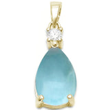 Sterling Silver Yellow Gold Plated Pear Shape Natural Larimar And Cubic Zirconia Pendant