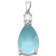 Load image into Gallery viewer, Sterling Silver Pear Shape Natural Larimar and Cubic Zirconia Pendant