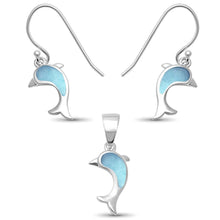 Load image into Gallery viewer, Sterling Silver Larimar Dolphin Dangle Set