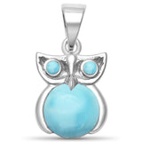 Sterling Silver Natural Larimar Whimsical Owl Pendant