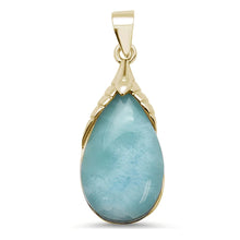 Load image into Gallery viewer, Sterling Silver Yellow Gold Plated Pear Shape Natural Larimar Pendant