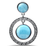 Sterling Silver Round Natural Larimar Greek Design Pendant