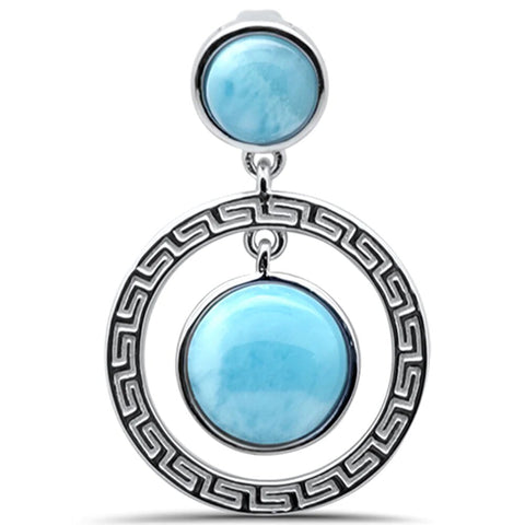 Sterling Silver Round Natural Larimar Greek Design Pendant