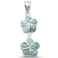 Sterling Silver Larimar Double Plumeria Drop Charm Pendant
