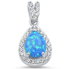 Load image into Gallery viewer, Sterling Silver Pear Blue Opal and Cubic Zirconia Pendant